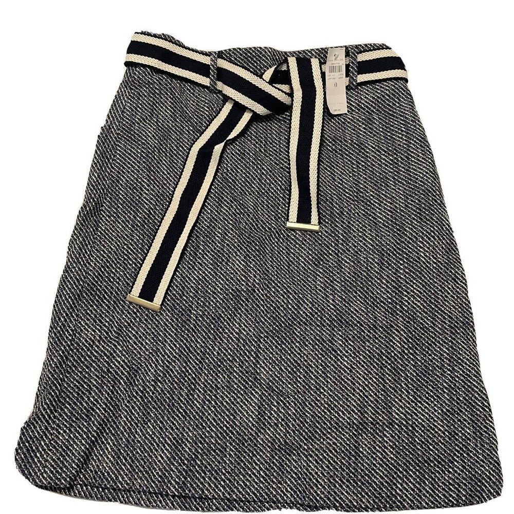 NWT ANN TAYLOR Woman’s Sz 0 A Line Skirt Lined Zip Belt $90 Nautical Beachy